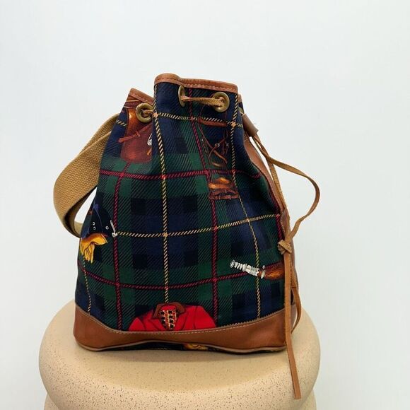 Accessories Unlimited Maine Vintage Plaid Equestrian Printed Canvas Leather Trim - Picture 2 of 16